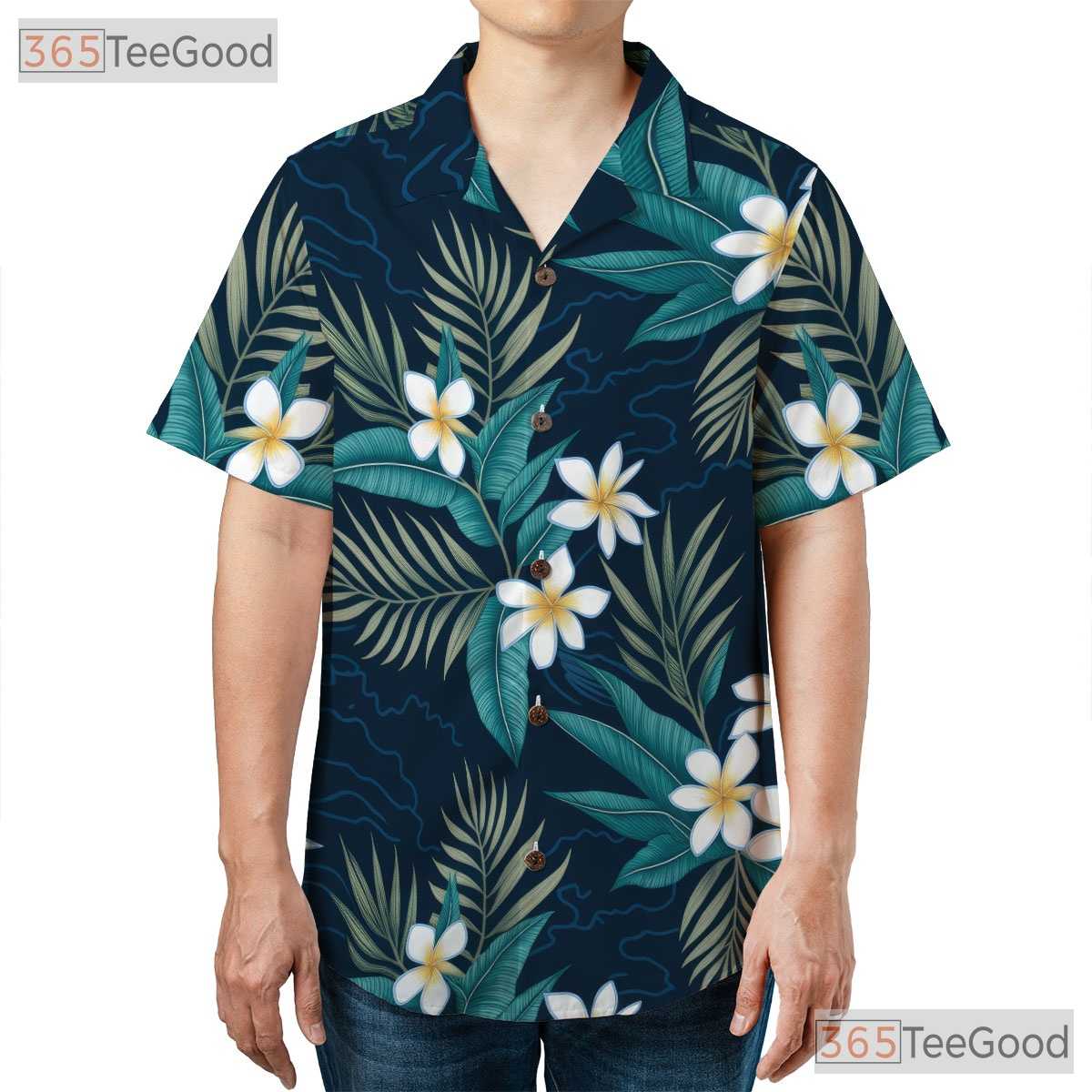 Blue Plumeria Floral Hawaiian Shirt- Unisex Tropical Beach Summer Aloha Top
