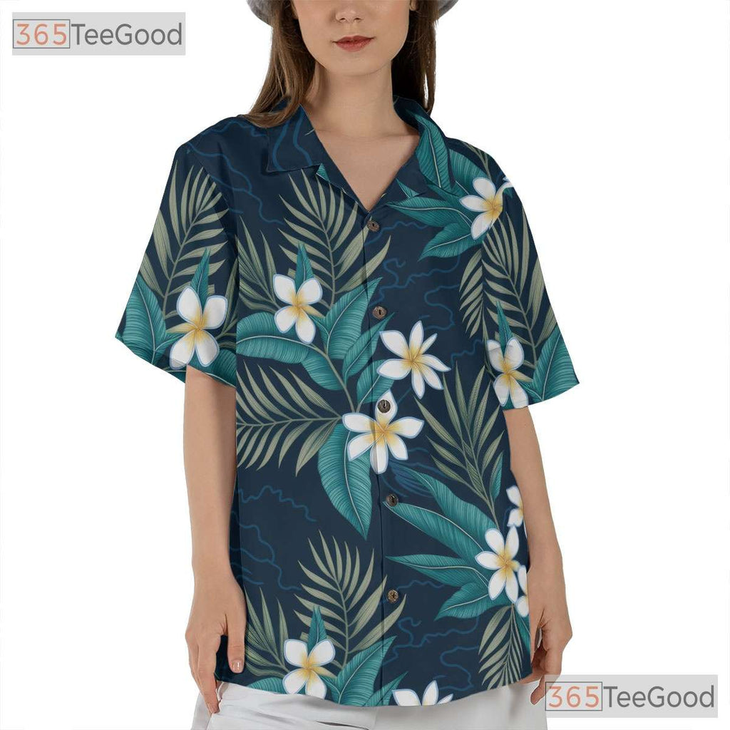 Blue Plumeria Floral Hawaiian Shirt- Unisex Tropical Beach Summer Aloha Top