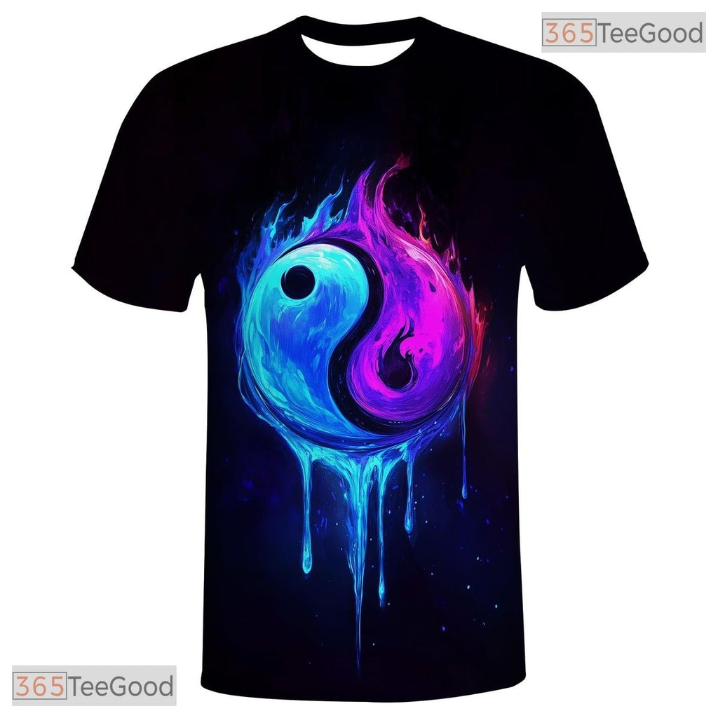 Blue Purple Yin Yang American Eagle 3D Graphic Printed Casual Unisex T-Shirt Top