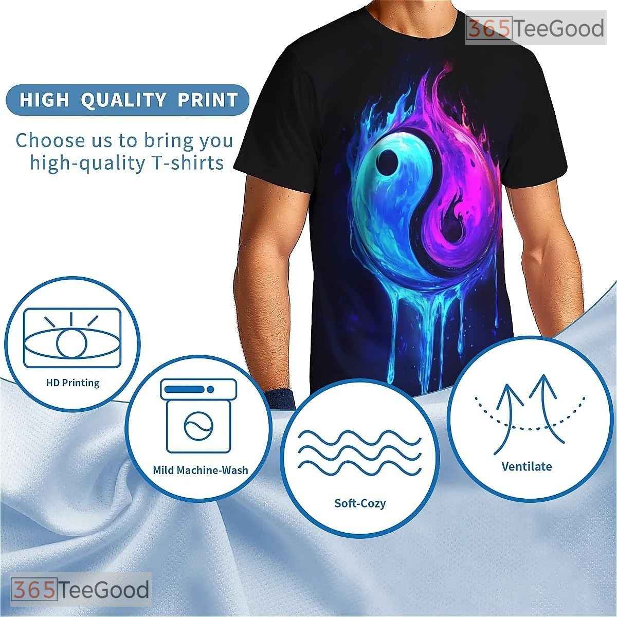 Blue Purple Yin Yang American Eagle 3D Graphic Printed Casual Unisex T-Shirt Top