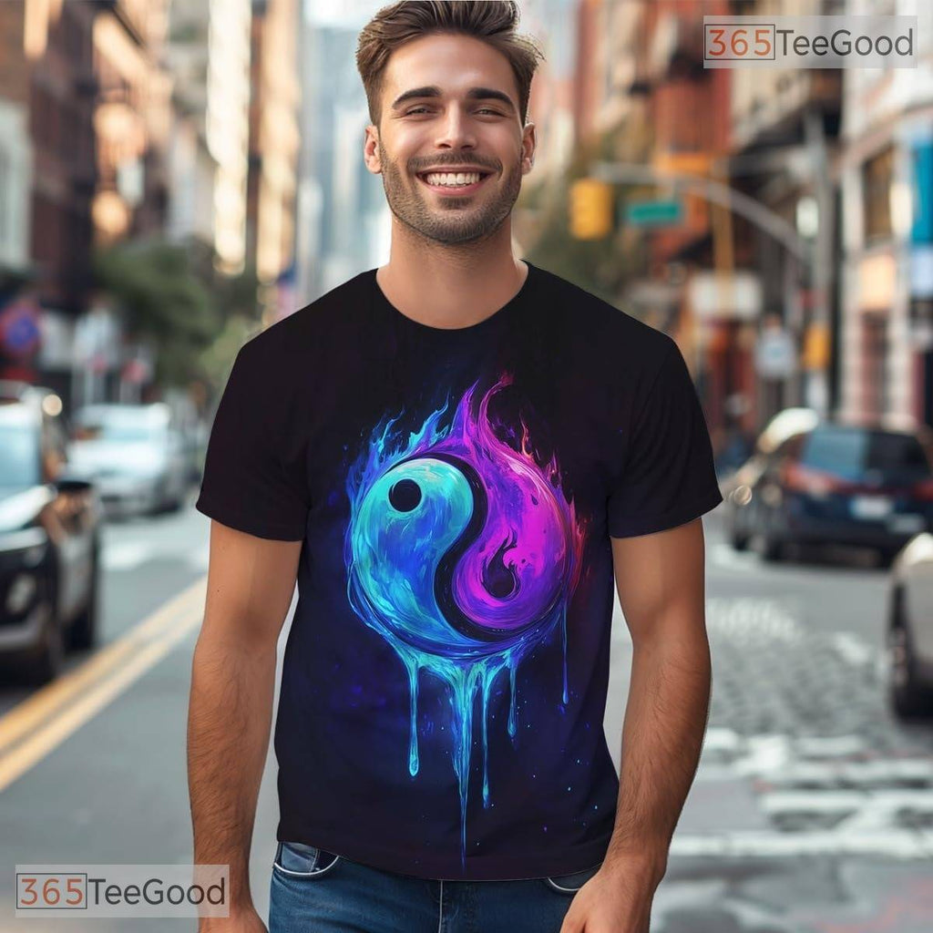 Blue Purple Yin Yang American Eagle 3D Graphic Printed Casual Unisex T-Shirt Top