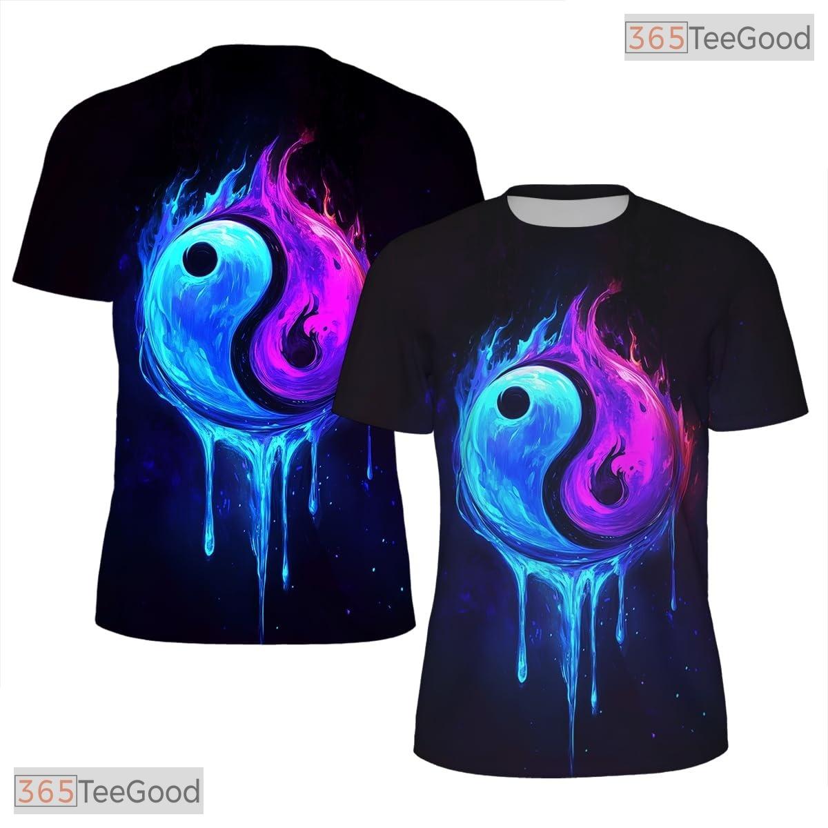 Blue Purple Yin Yang American Eagle 3D Graphic Printed Casual Unisex T-Shirt Top