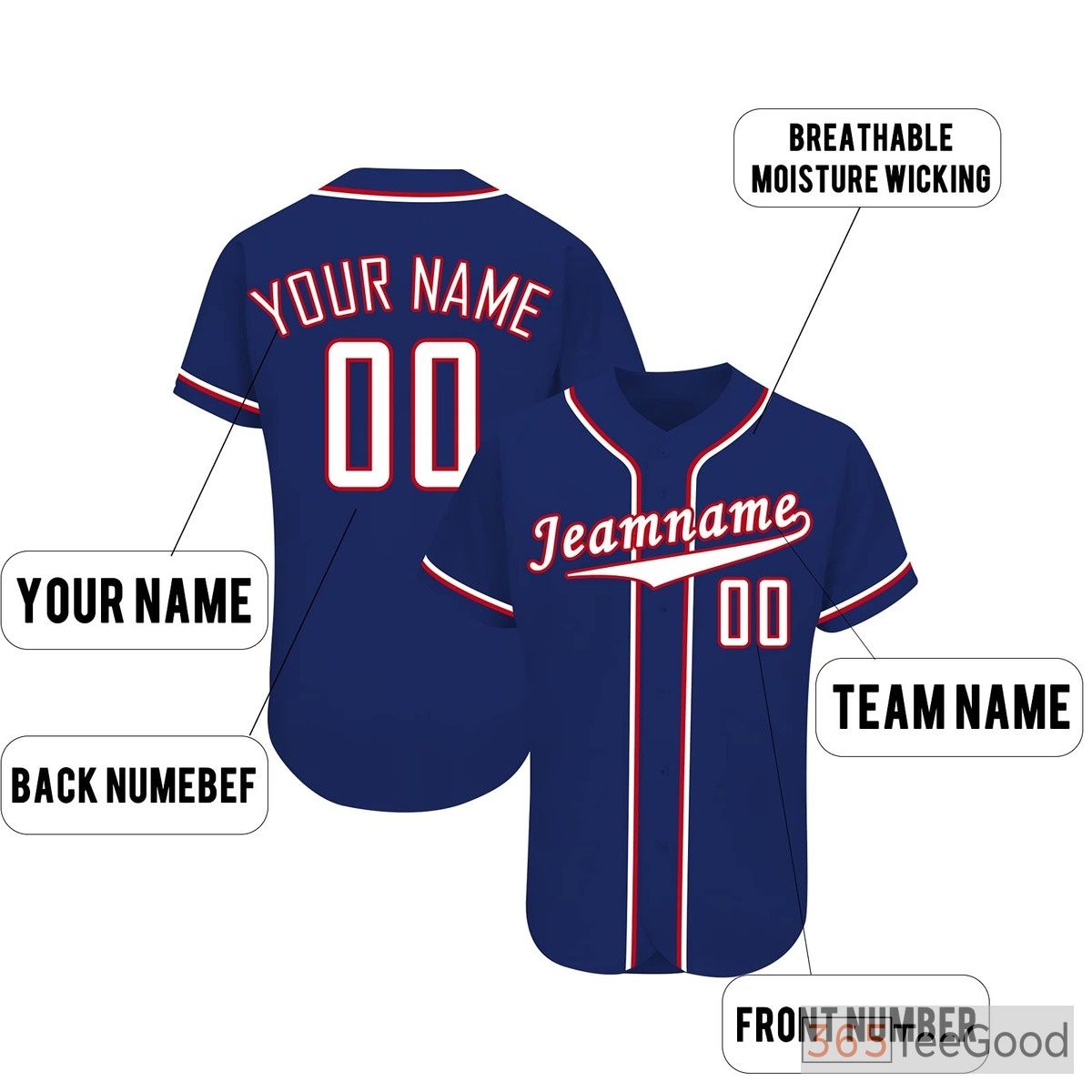 Blue Red Blue Custom Baseball Jersey Stitched Tee Personalized Unisex Fan Uniforms