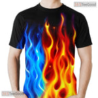 Intense Blue And Red Fire Flame Graphic 3D Printed Casual Unisex Tee Shirts