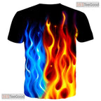 Intense Blue And Red Fire Flame Graphic 3D Printed Casual Unisex Tee Shirts