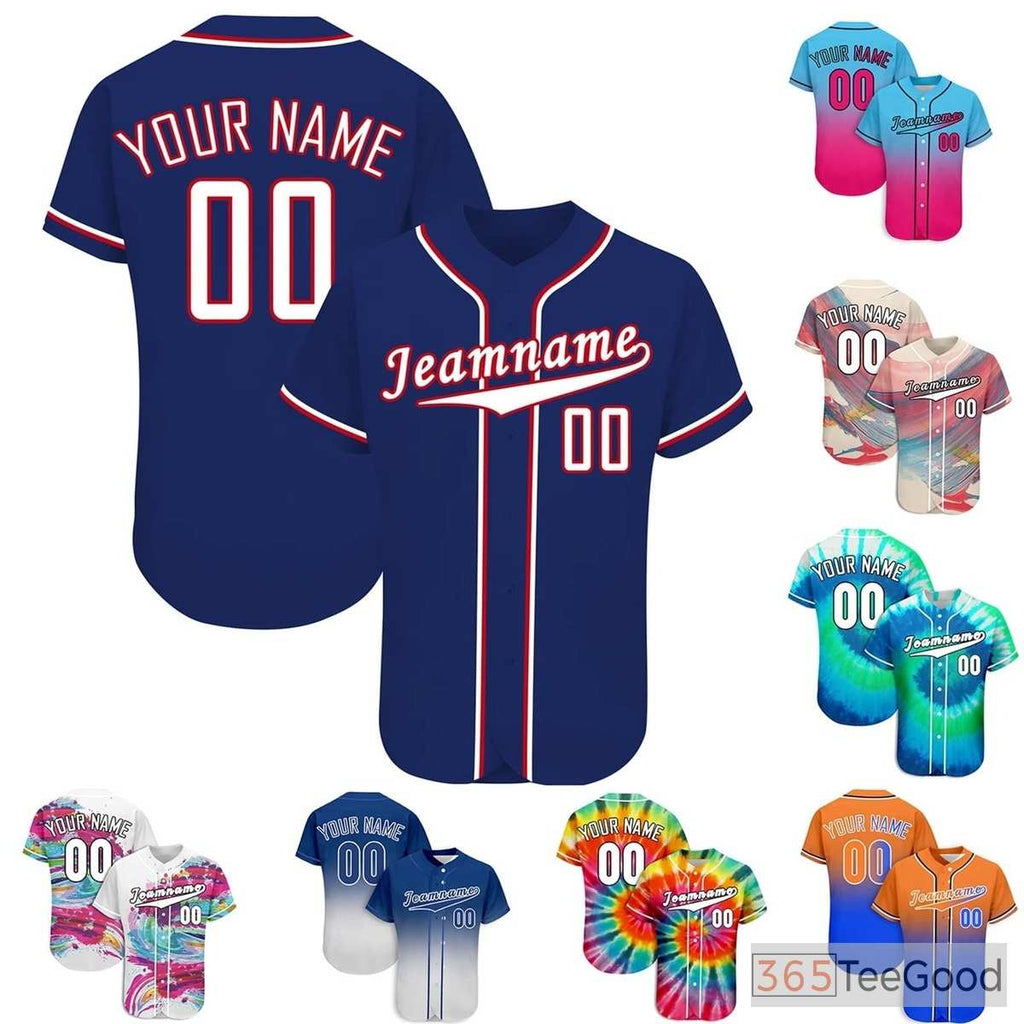 Blue Red White Custom Baseball Jersey Personalized Unisex Button Down Sports Shirt