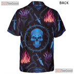 Blue Skull Print Gothic Horror Skeleton Hawaiian Tee Unisex Summer Beach Outfit