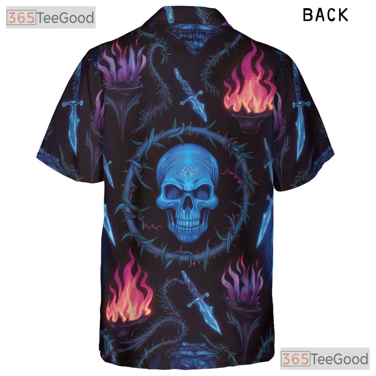 Blue Skull Print Gothic Horror Skeleton Hawaiian Tee Unisex Summer Beach Outfit