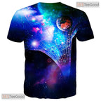 Cosmic Blue Space Graphic Print 3D Fashion Unisex T-Shirt For Adults And Teens