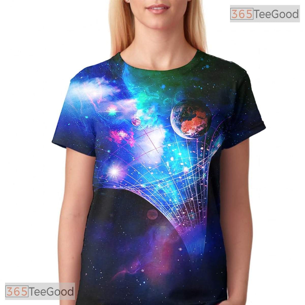 Cosmic Blue Space Graphic Print 3D Fashion Unisex T-Shirt For Adults And Teens