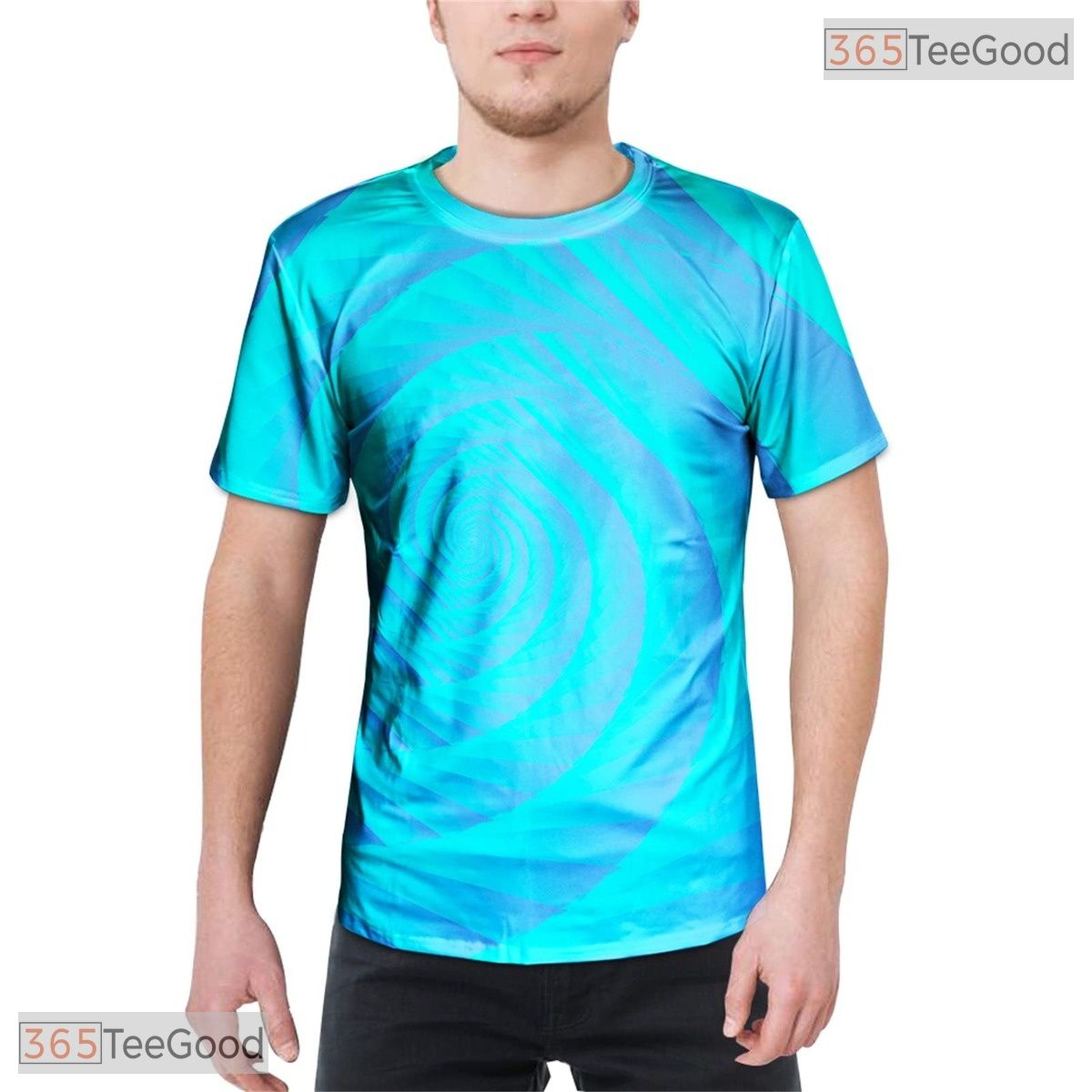 Ocean Blue Spin Abstract Graphic Art 3D Printed Casual Unisex Tee Shirt Tops