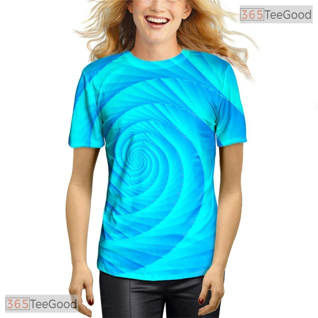 Ocean Blue Spin Abstract Graphic Art 3D Printed Casual Unisex Tee Shirt Tops
