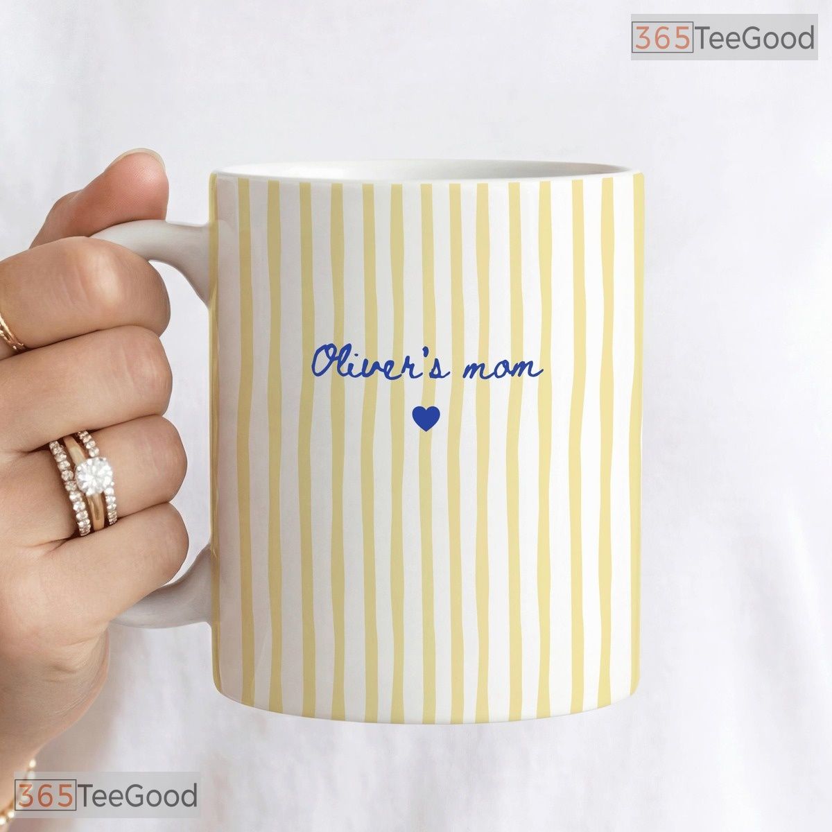 Personalized Blue Stripe Pastel Coffee Mug - Custom Name Mother's Day Ceramic Accent Mug