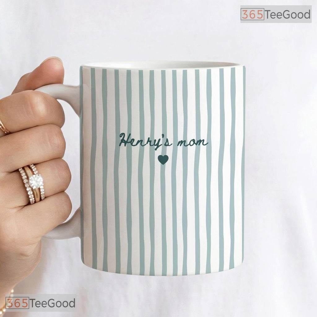 Personalized Blue Stripe Pastel Coffee Mug - Custom Name Mother's Day Ceramic Accent Mug
