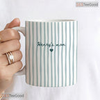 Personalized Blue Stripe Pastel Coffee Mug - Custom Name Mother's Day Ceramic Accent Mug