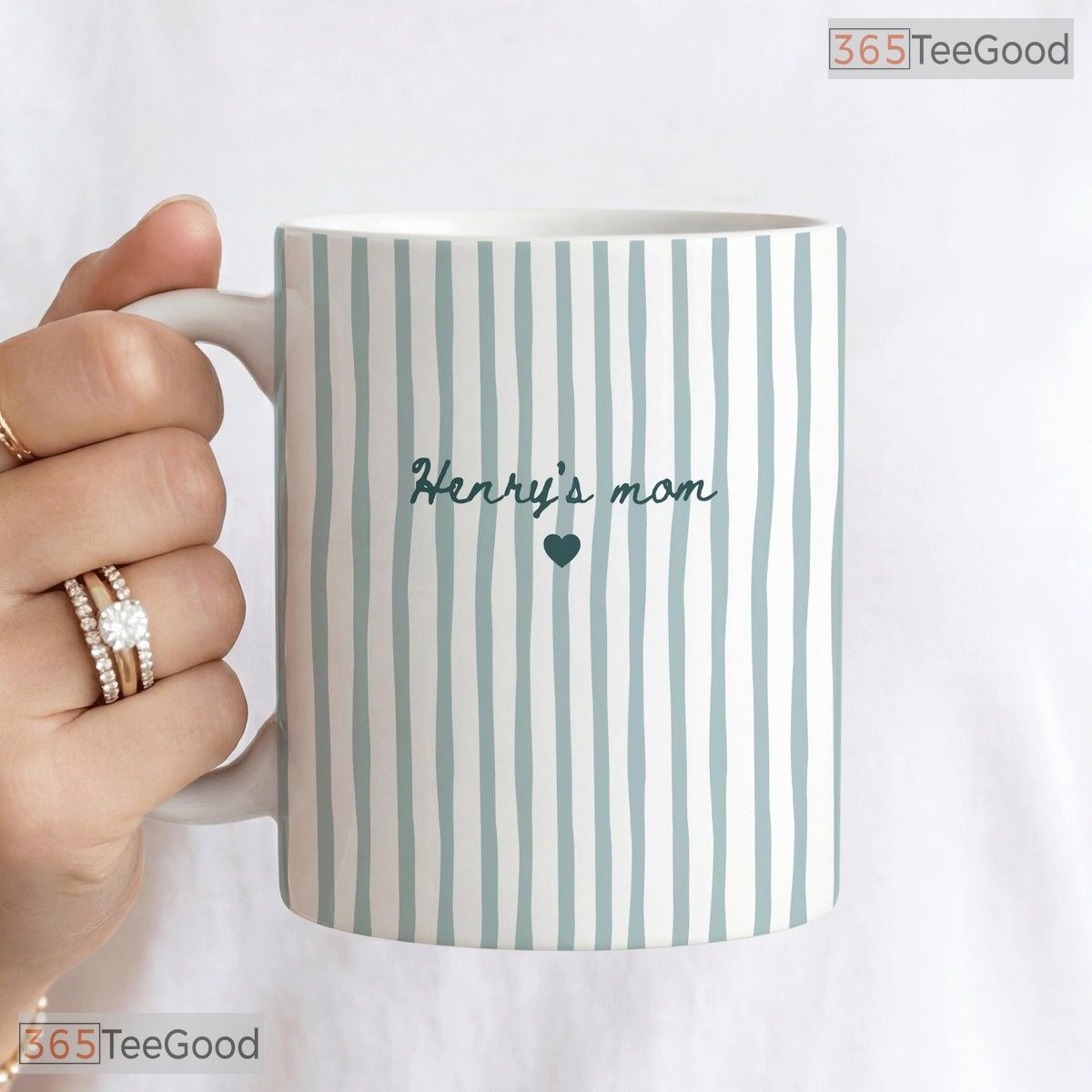 Personalized Blue Stripe Pastel Coffee Mug - Custom Name Mother's Day Ceramic Accent Mug