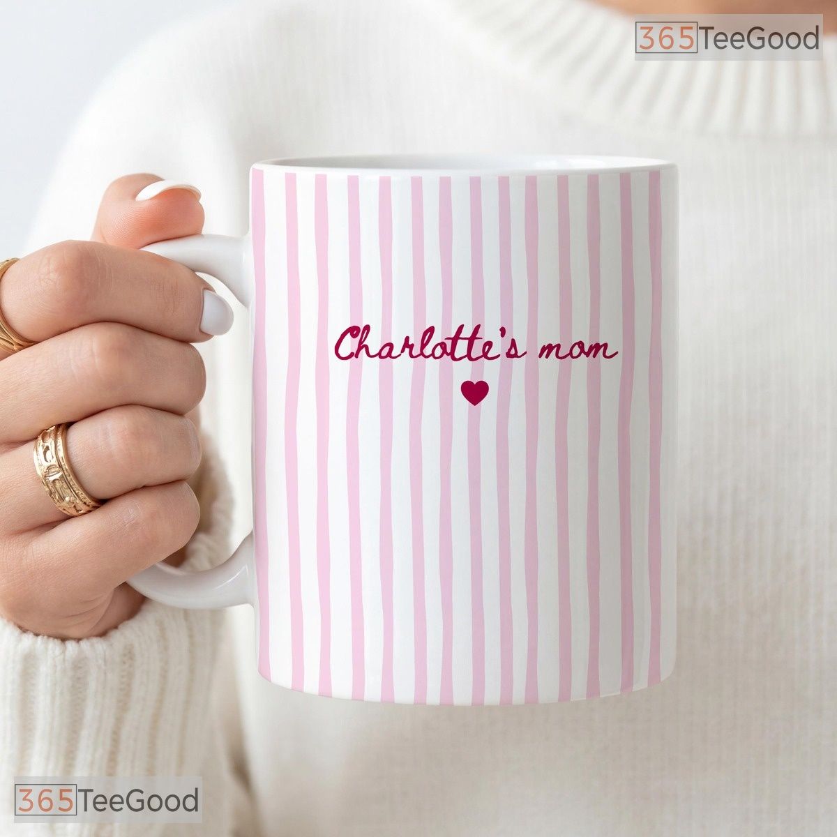Personalized Blue Stripe Pastel Coffee Mug - Custom Name Mother's Day Ceramic Accent Mug