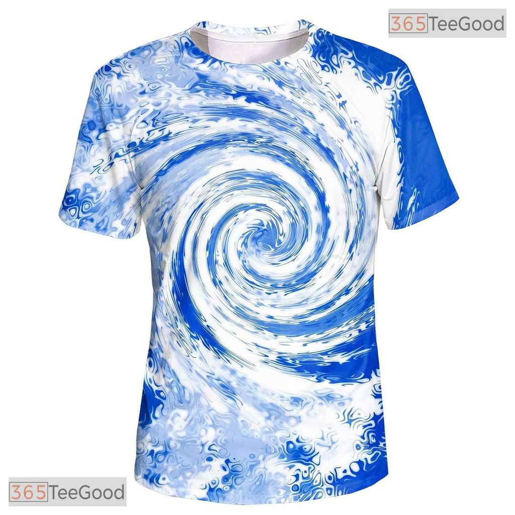 Retro Blue Tie Dye Pattern Graphic 3D Printed Casual Unisex Short Sleeve Shirt