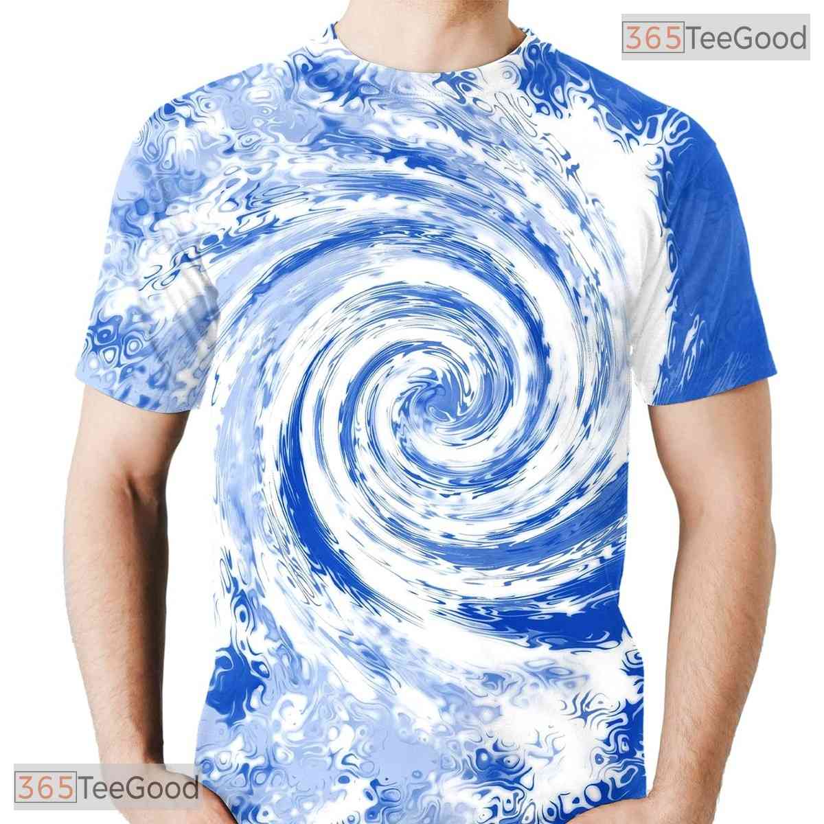 Retro Blue Tie Dye Pattern Graphic 3D Printed Casual Unisex Short Sleeve Shirt