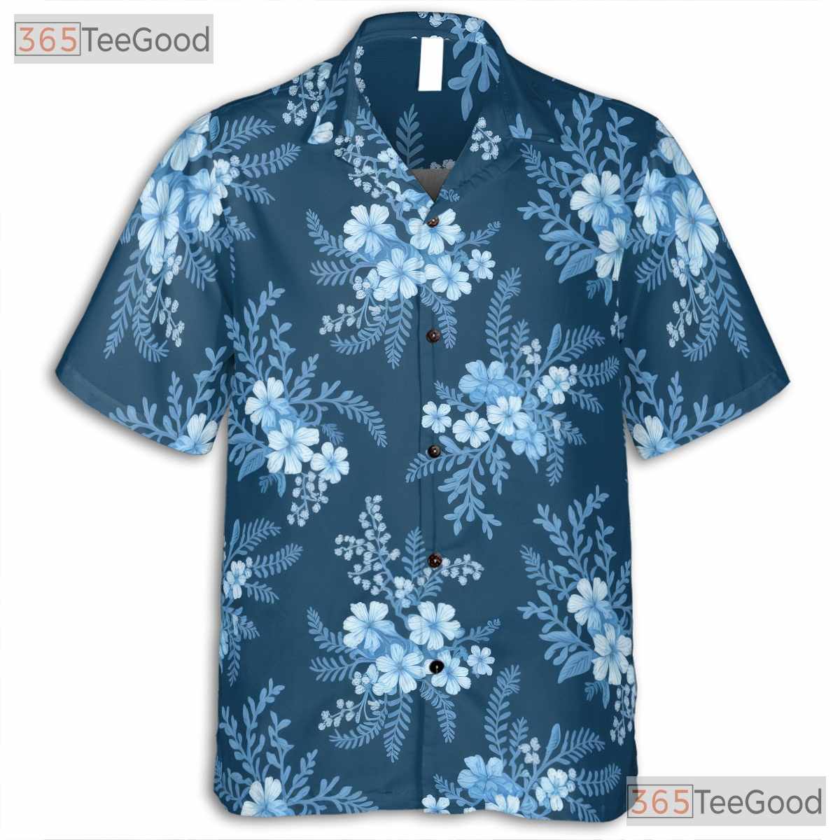 Blue Tropical Beach Floral Hawaiian Shirt- Unisex Aloha Button-Up Party Style