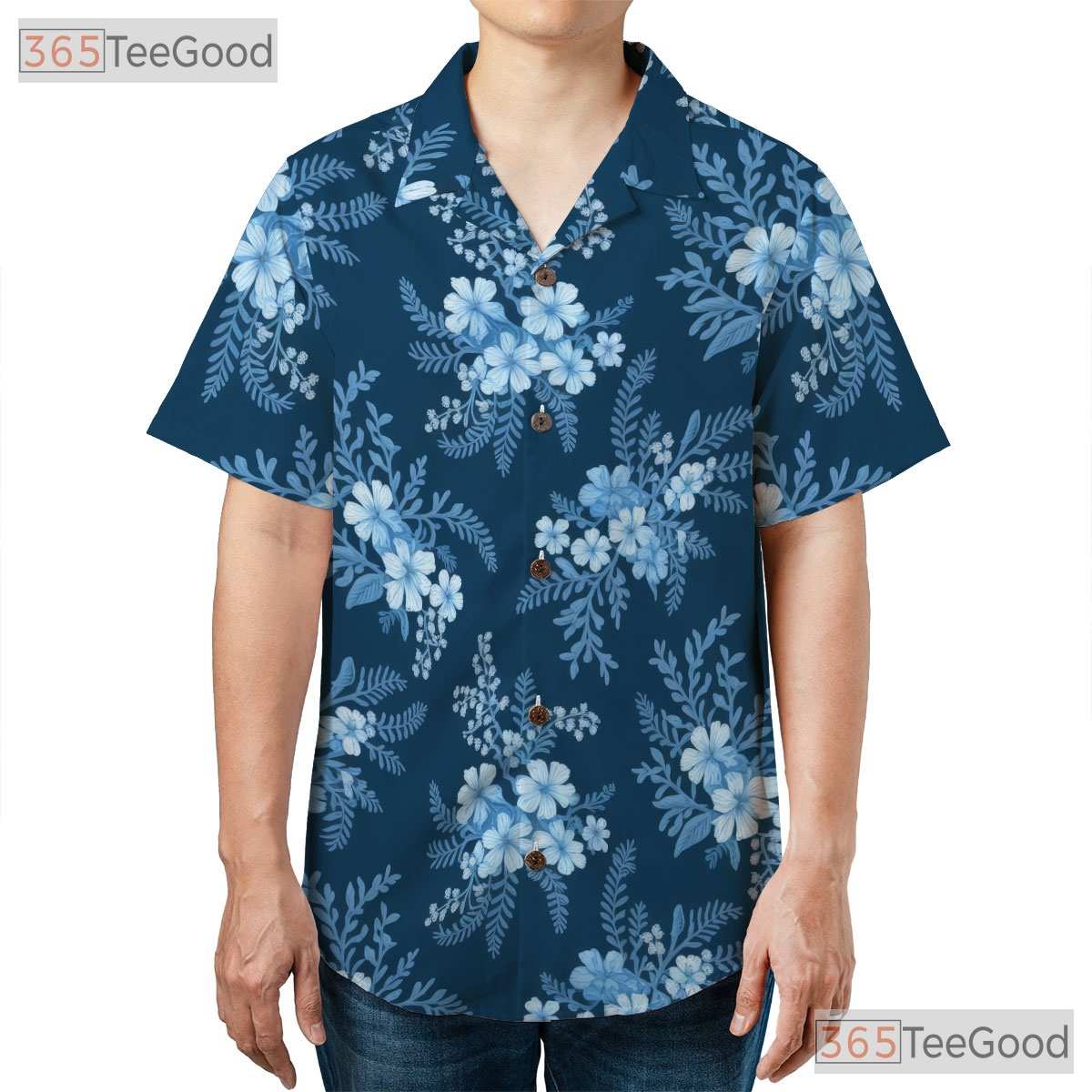 Blue Tropical Beach Floral Hawaiian Shirt- Unisex Aloha Button-Up Party Style