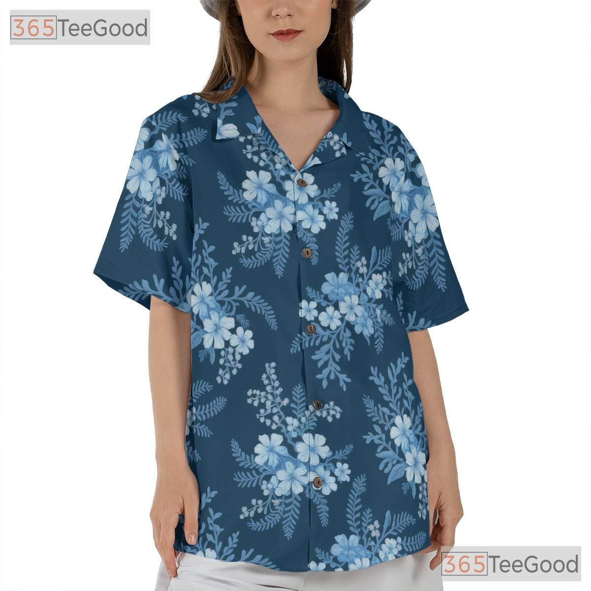 Blue Tropical Beach Floral Hawaiian Shirt- Unisex Aloha Button-Up Party Style