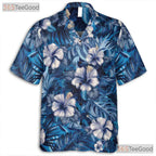 Blue Tropical Floral Hibiscus Aloha Beach Summer Wear Hawaiian Tee Unisex