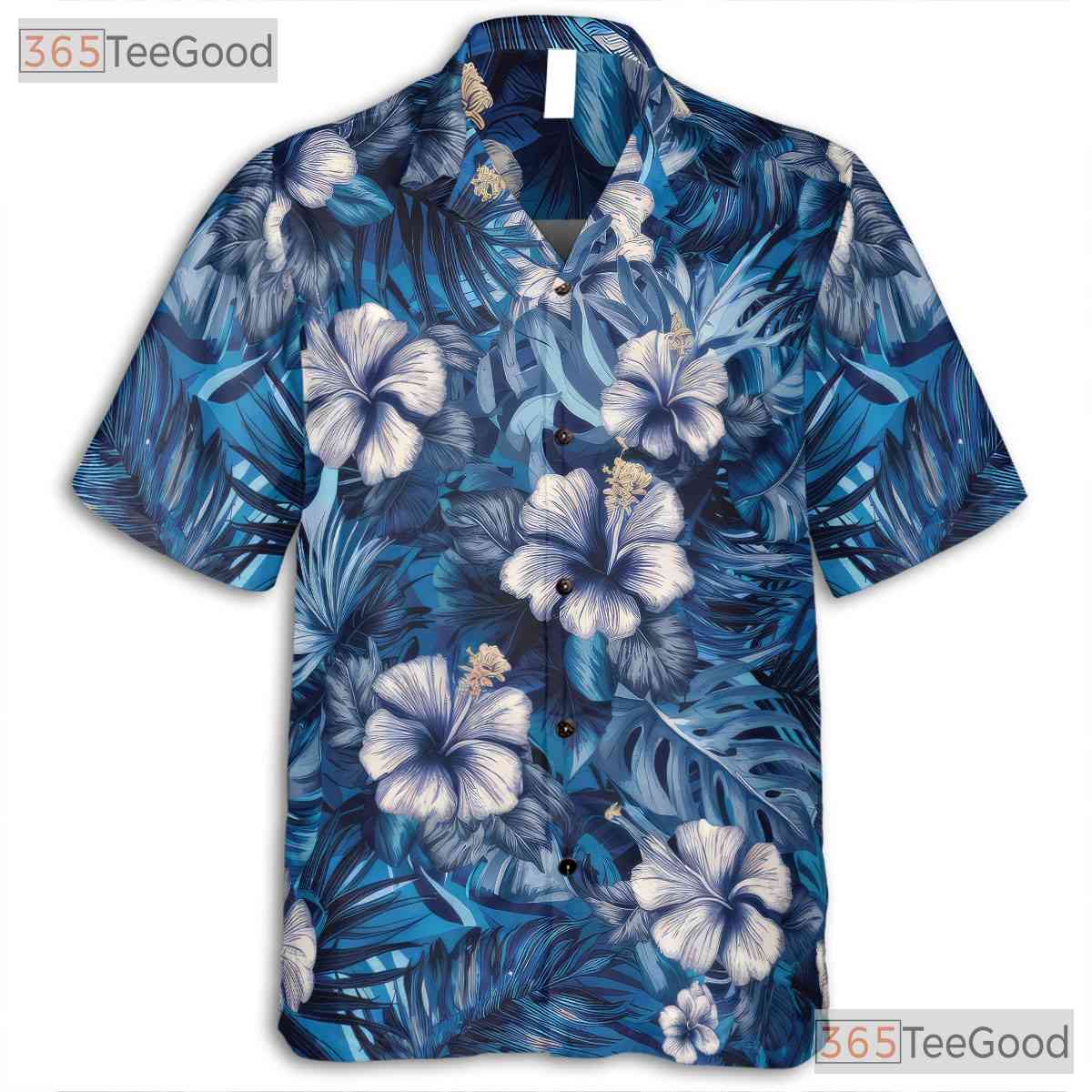 Blue Tropical Floral Hibiscus Aloha Beach Summer Wear Hawaiian Tee Unisex