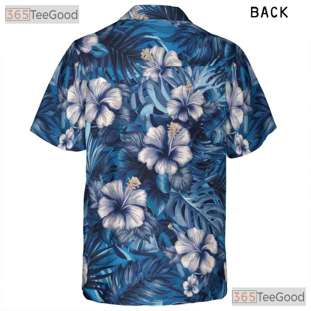 Blue Tropical Floral Hibiscus Aloha Beach Summer Wear Hawaiian Tee Unisex