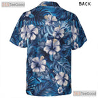 Blue Tropical Floral Hibiscus Aloha Beach Summer Wear Hawaiian Tee Unisex