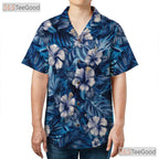 Blue Tropical Floral Hibiscus Aloha Beach Summer Wear Hawaiian Tee Unisex