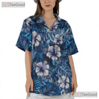 Blue Tropical Floral Hibiscus Aloha Beach Summer Wear Hawaiian Tee Unisex