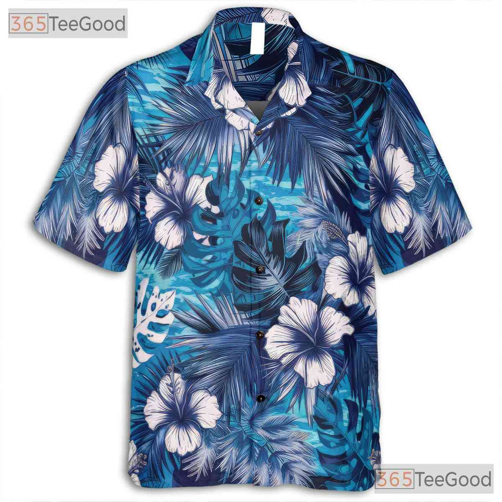 Blue Tropical Hibiscus Floral Aloha Beach Summer Hawaiian Tee Unisex Outfit