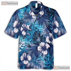 Blue Tropical Hibiscus Floral Aloha Beach Summer Hawaiian Tee Unisex Outfit