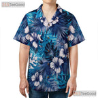 Blue Tropical Hibiscus Floral Aloha Beach Summer Hawaiian Tee Unisex Outfit