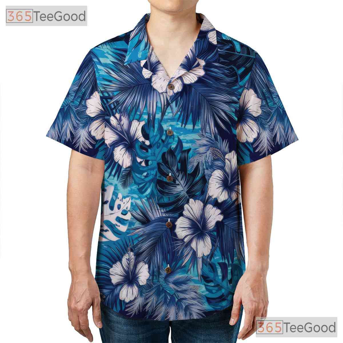 Blue Tropical Hibiscus Floral Aloha Beach Summer Hawaiian Tee Unisex Outfit