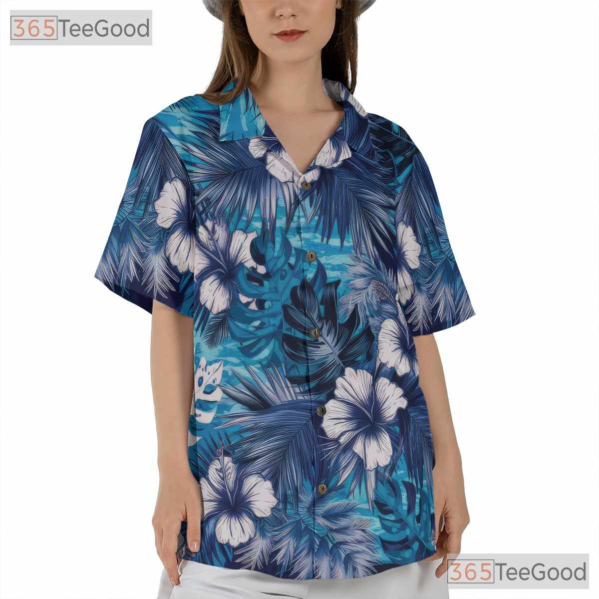 Blue Tropical Hibiscus Floral Aloha Beach Summer Hawaiian Tee Unisex Outfit