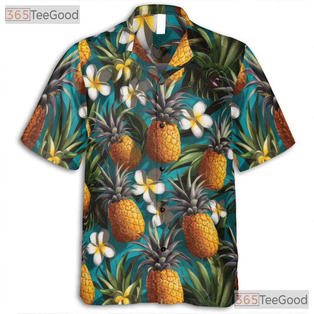 Blue Tropical Pineapple Aloha Party Outfit Hawaiian Shirt Men Women Summer Top