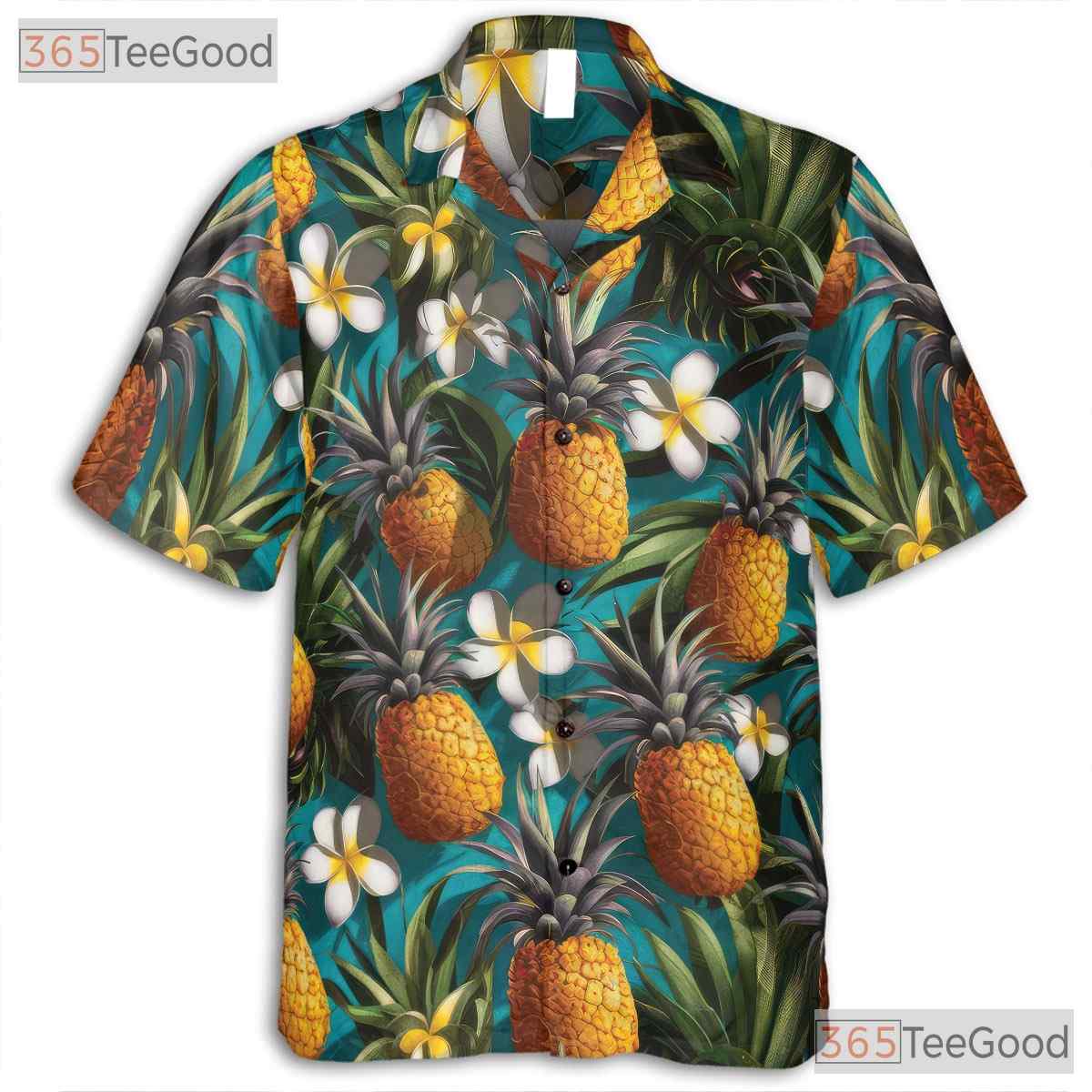 Blue Tropical Pineapple Aloha Party Outfit Hawaiian Shirt Men Women Summer Top