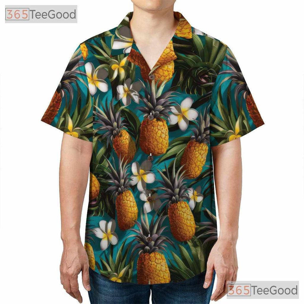 Blue Tropical Pineapple Aloha Party Outfit Hawaiian Shirt Men Women Summer Top