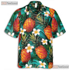 Blue Tropical Pineapple Pattern Summer Vacation Hawaiian Shirt Unisex Outfit Top