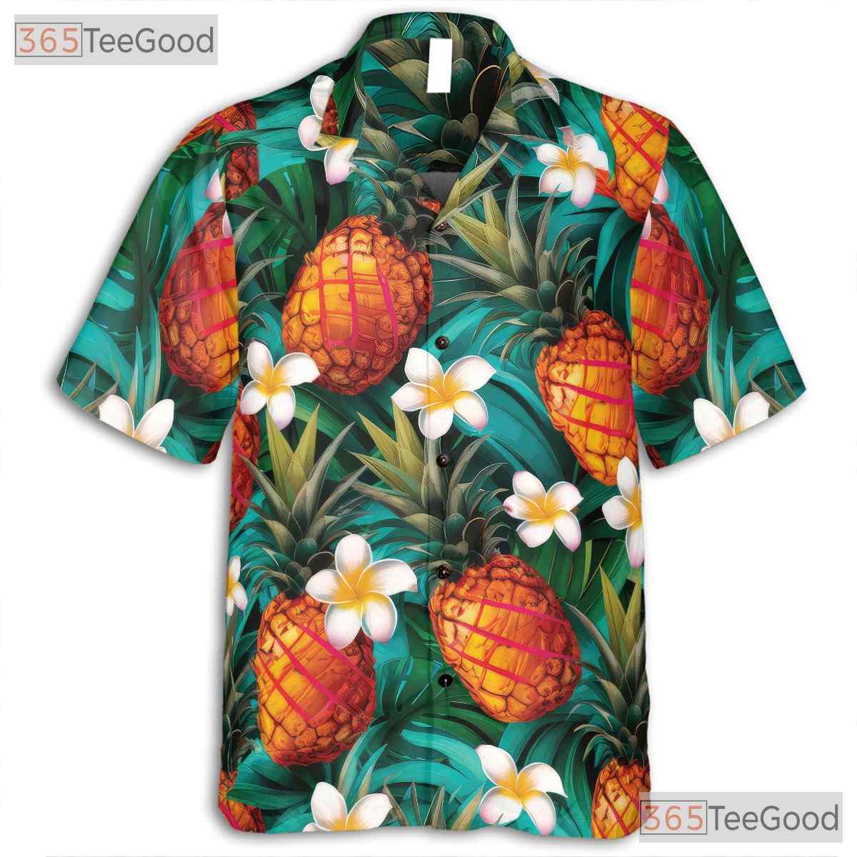 Blue Tropical Pineapple Pattern Summer Vacation Hawaiian Shirt Unisex Outfit Top