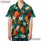 Blue Tropical Pineapple Pattern Summer Vacation Hawaiian Shirt Unisex Outfit Top
