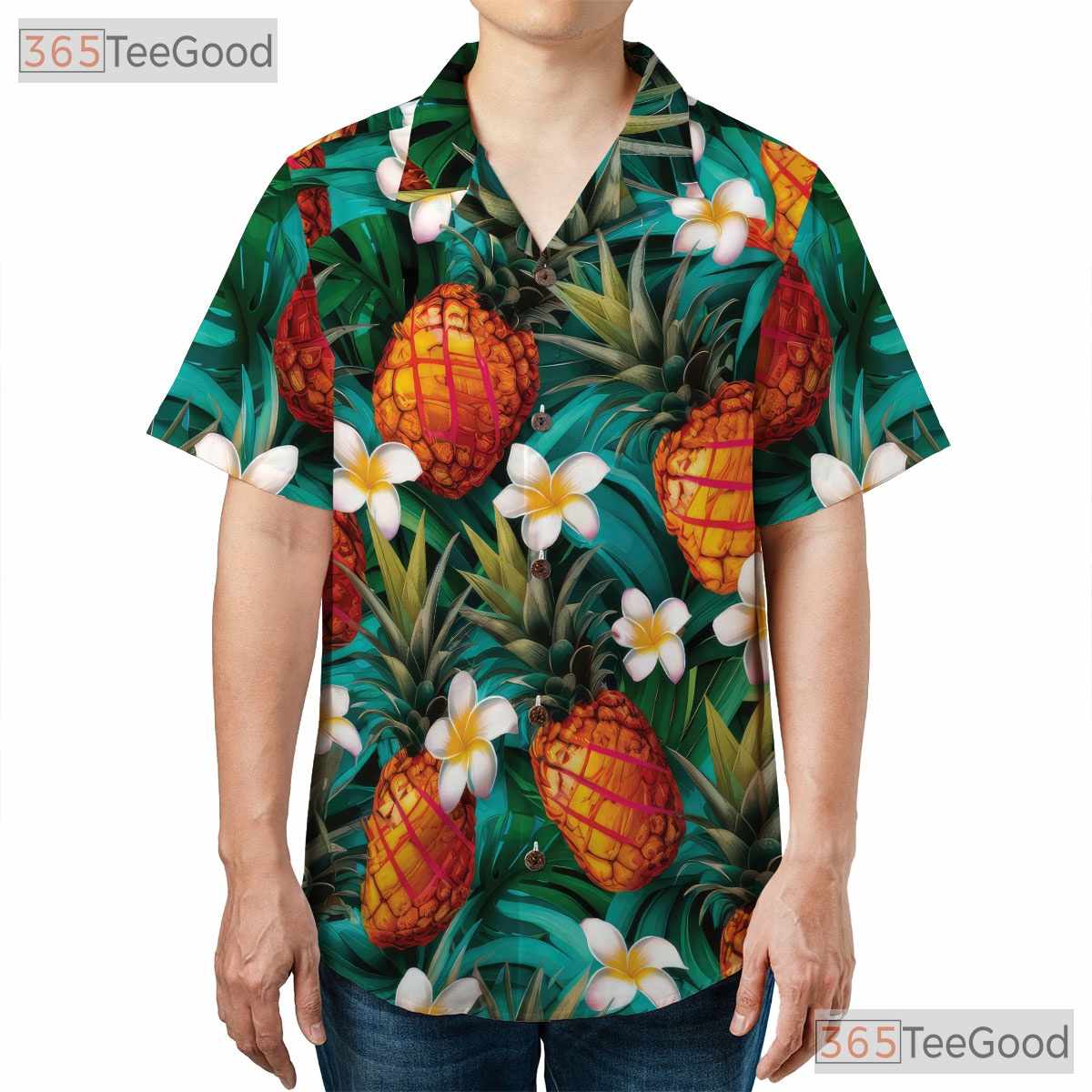 Blue Tropical Pineapple Pattern Summer Vacation Hawaiian Shirt Unisex Outfit Top