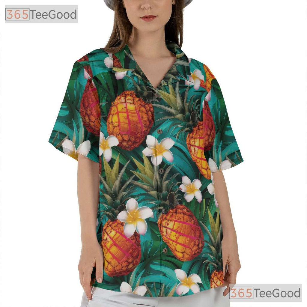 Blue Tropical Pineapple Pattern Summer Vacation Hawaiian Shirt Unisex Outfit Top