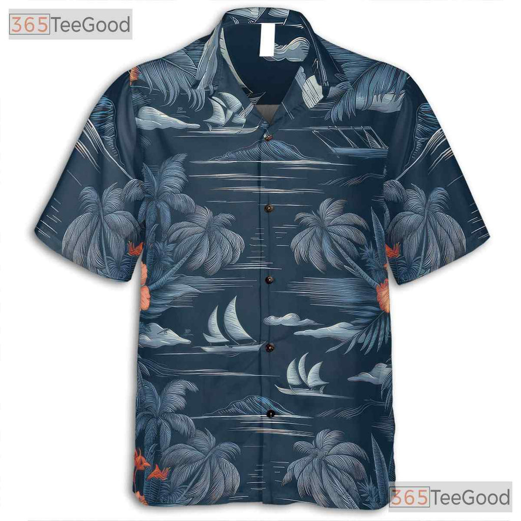 Blue Tropical Sunset Palm Aloha Beach Hawaiian Shirt Men Women Summer Outfit Top