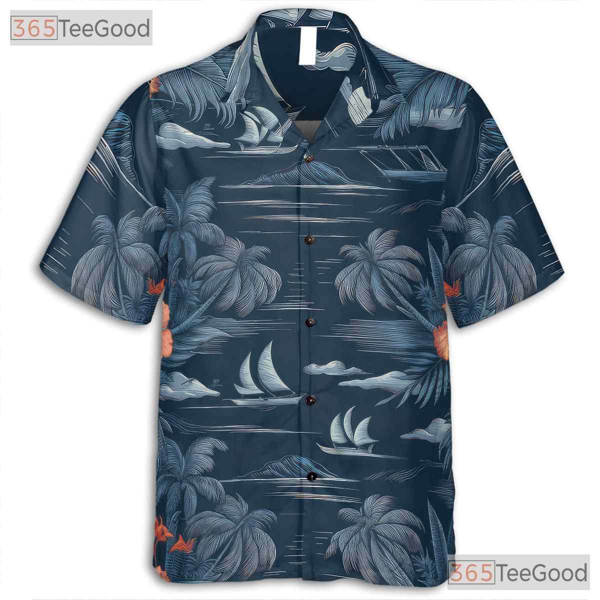 Blue Tropical Sunset Palm Aloha Beach Hawaiian Shirt Men Women Summer Outfit Top