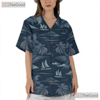 Blue Tropical Sunset Palm Aloha Beach Hawaiian Shirt Men Women Summer Outfit Top