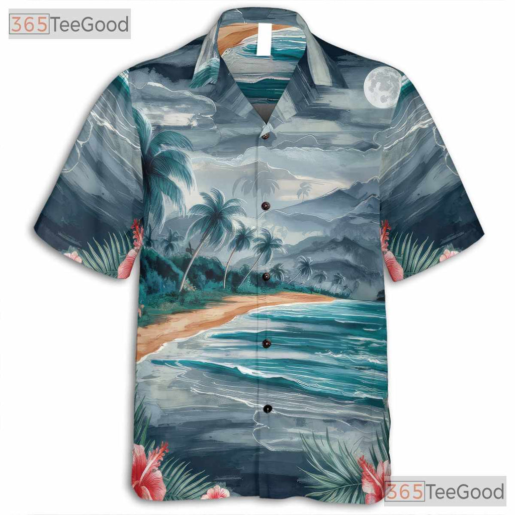 Blue Tropical Sunset Palm Tree Hawaiian Shirt Unisex Summer Beachwear Outfit Top