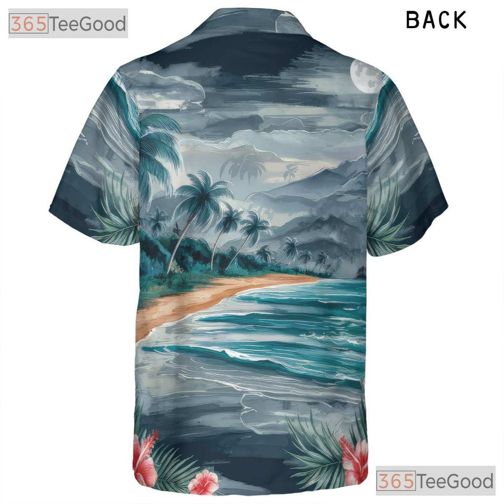 Blue Tropical Sunset Palm Tree Hawaiian Shirt Unisex Summer Beachwear Outfit Top